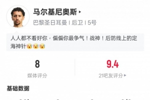 开云官方网站-马尔基尼奥斯本场数据：2关键传球5解围2抢断，评分8.0全场最高