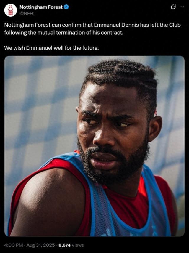 开云中国官网-官方：诺丁汉森林与27岁前锋丹尼斯提前一年解约